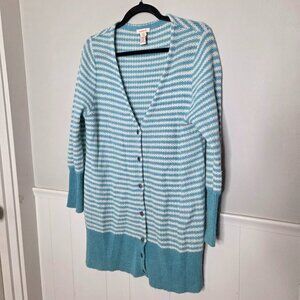 SUNDANCE Blue White Stripe Wool Cardigan Sweater